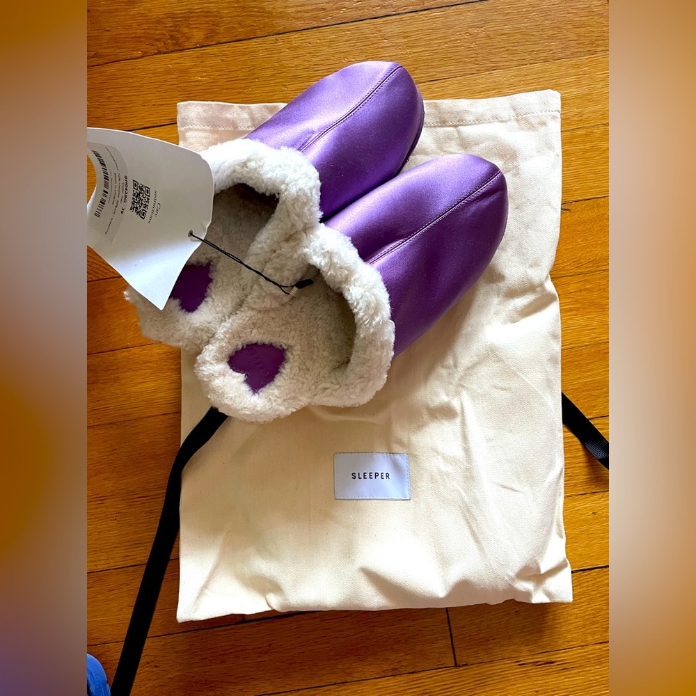 Sleeper shearling clogs in purple satin